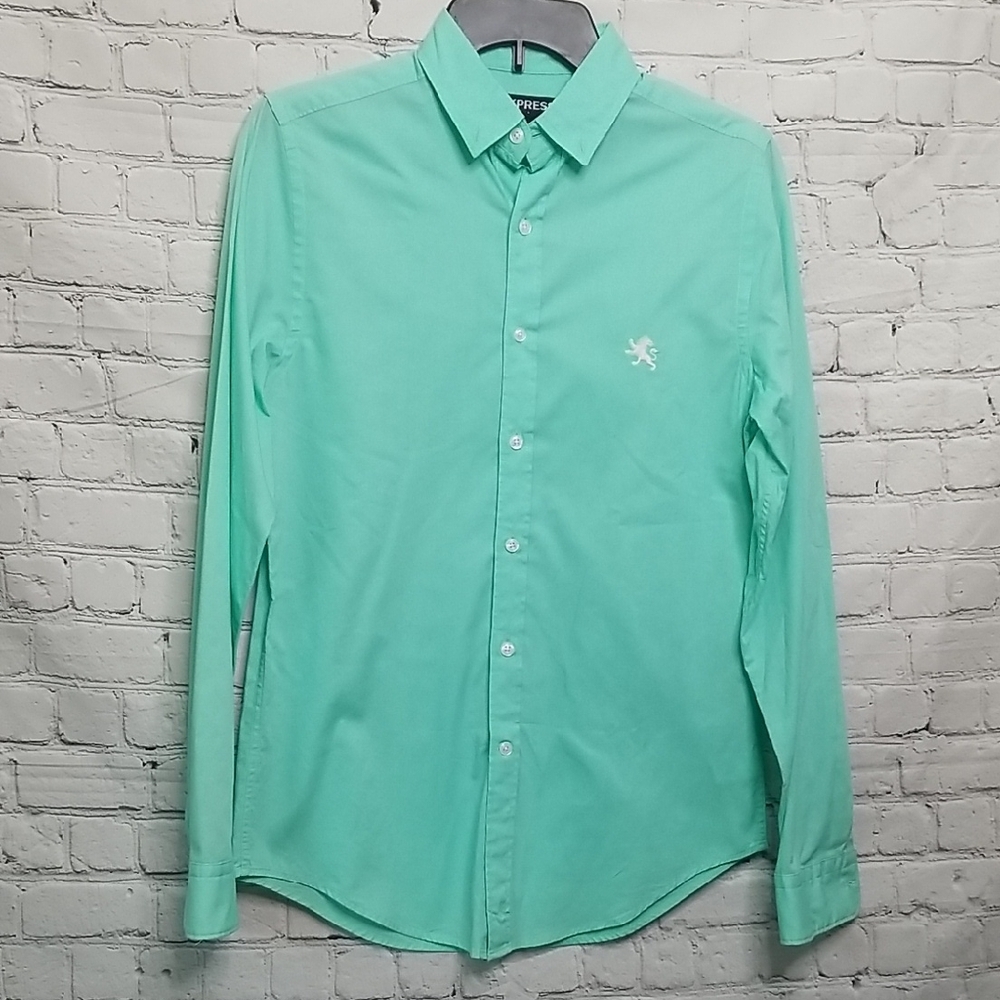 EXPRESS mens Seafoam Green buttondown shirt size XSmall 100% Cotton EUC